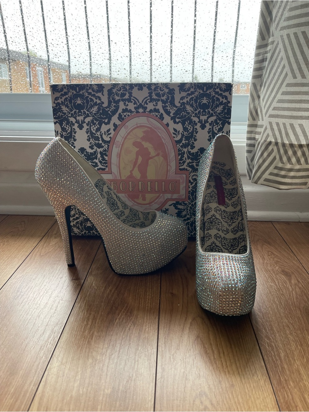 Bordello Silver Crystal Platform Stilettos